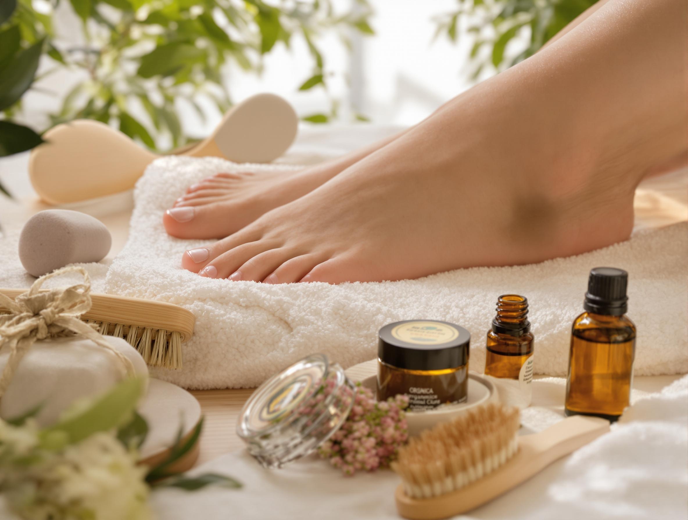 Routine de soins des pieds avec produits naturels